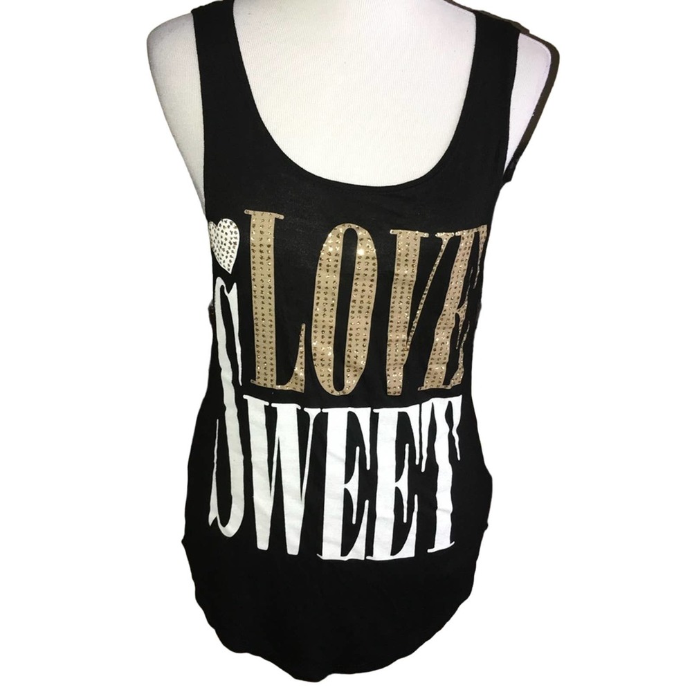 BLUSH BLACK GOLD WHITE LOVE SWEET OPEN BACK TANK URBAN MEDIUM